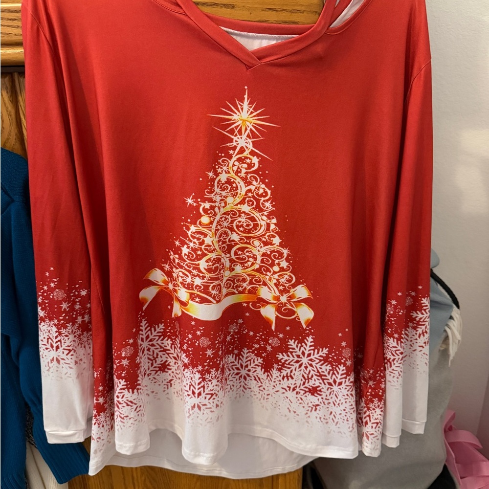 Elegant Red Christmas Tree Long Sleeve Top(34)